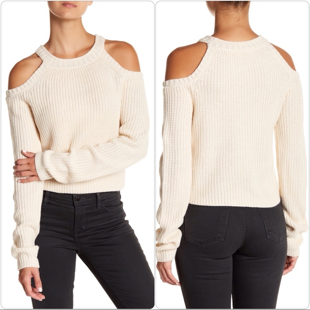 Elodie Knit Sweater L Womens Cream‎ Cold Shoulder Minimalist Casual Street Style